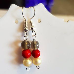 Silver Tone Hook Glass and Jasper Bead Dangle Earrings Tony Alexander Jewelry